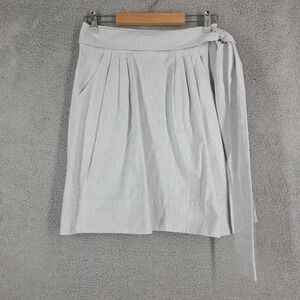 KOOKAI‎ Women's Size 36 Blue Striped Cotton Zip-Up Midi Skirt with Tie Detail